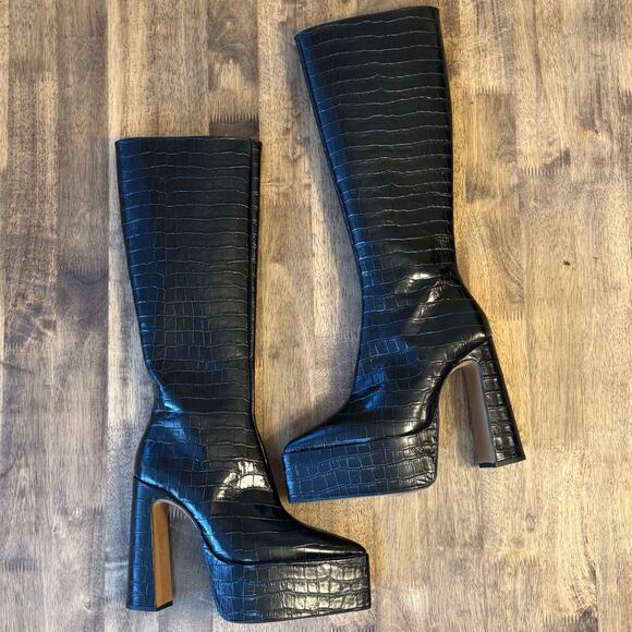 L’intervalle Yaroslav Croco Boots Nior Platform Pointy Toe Knee-High Spain Sz 39 - Picture 6 of 13